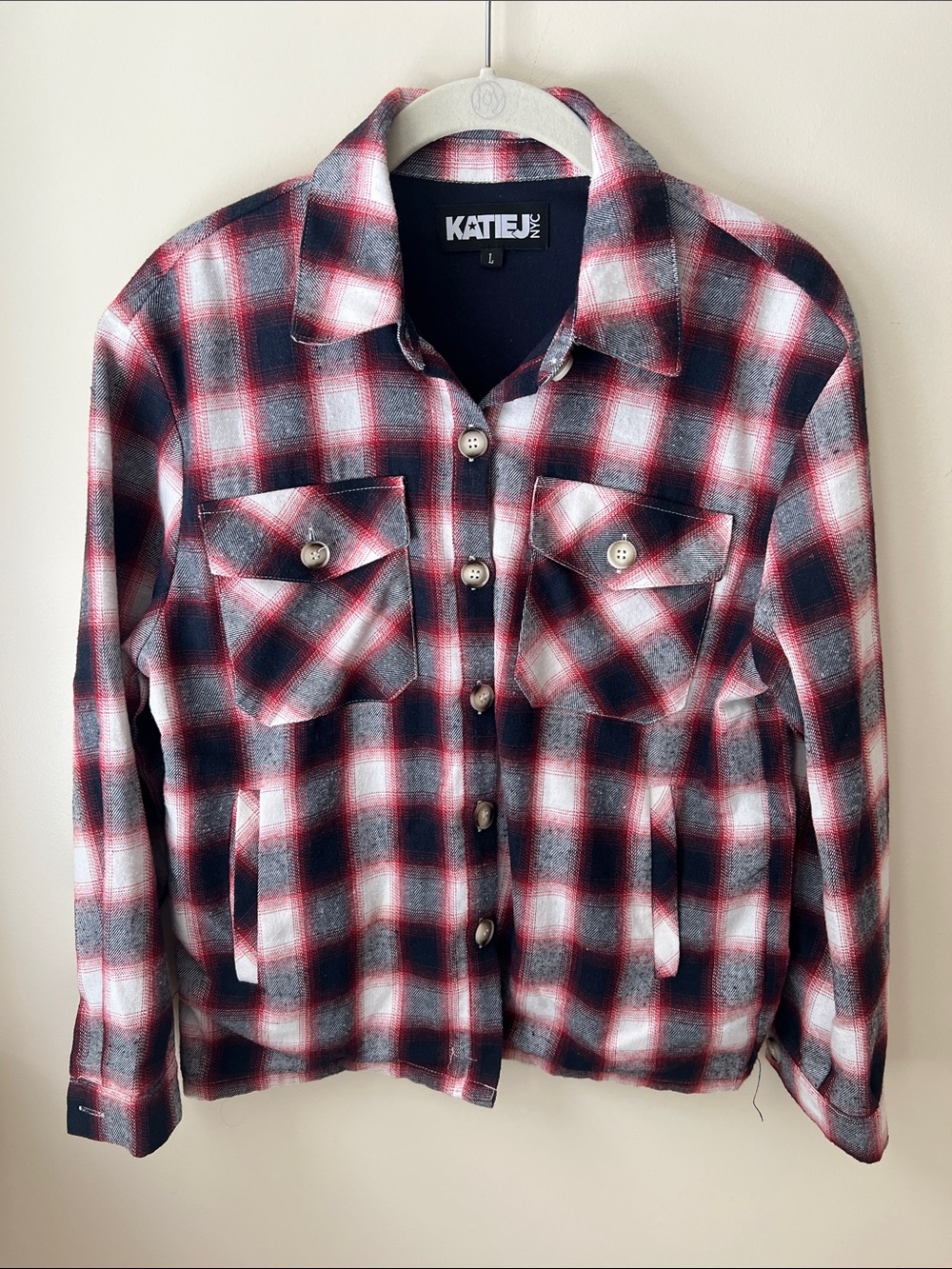 Katie J NYC Red, Black & White Plaid Button-Up Jacket